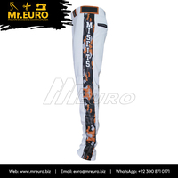 Pantalon de sport unisexe personnalisé en polyester blanc, avec rayures latérales, respirant, imprimé par sublimation, coupe ajustée, braguette zippée, poches antibactériennes