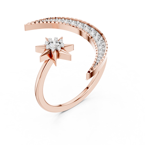 Anillo de Diamante Cultivado en Laboratorio con Forma de Luna Creciente y Estrella, Oro Rosa Sólido de 18K, Moderno, Certificado, para Boda, Compromiso, Fiesta, Evento Glamuroso, Regalo - Product Image 1