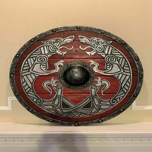 premium Handmade Decorative Wooden Shield Twin <b>Dragon</b> <b>Artwork</b> Traditional Straight Edge OEM Wholesale bulk Supplier USA EU - Product Image 3