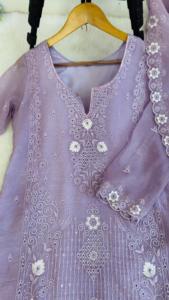 2026 O-Neck Solid Woven Currency Silk Cute 3-Piece Knee-Length Work Kurti Plazzo Dupatta Full Sleeves Waist <b>Elastic</b> <b>Belt</b> - Product Image 5
