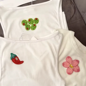 Womens Premium Sleeveless for Shirt Artistic Bead Embroidery Applique Rib Knit High Quality Lightweight <b>Skin</b>-Friendly - Product Image 2