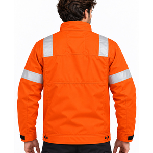<b>Hi</b> <b>Vis</b> Men's Reflective Work <b>Jacket</b> <b>Orange</b> Polyester Safety Uniform with Silver Stripes for Construction Outdoor Use - Product Image 2