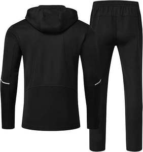 Survêtement noir à capuche pour homme avec fermeture éclair intégrale, sweat-shirt à poches latérales et pantalon assorti, tenue décontractée d'automne en polyester respirant - Product Image 4