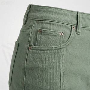 Custom Women's High Waist Denim Mini <b>Skirt</b> Solid Color Front Slit - Product Image 3