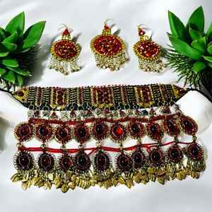 Parures de bijoux tribaux afghans Kuchi faits main, légers, tendance, vintage et personnalisés pour fiançailles, comprenant collier et boucles d'oreilles afghanes - Product Image 4