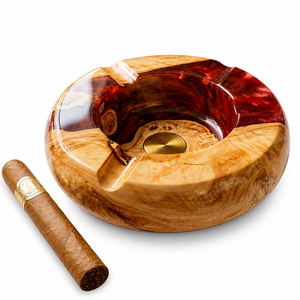 Cenicero Redondo de Madera de Lujo con Incrustaciones de Resina Roja, Cenicero Moderno Hecho a Mano para Cigarros, Portátil y Personalizable - Product Image 5