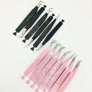High Quality <b>Pink</b> Black Silver Heart Bottom Tweezer for Lash Extension Sustainable <b>Powder</b> Coating Wholesale Price Private Logo - Product Image 4