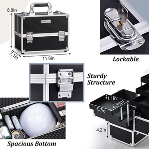 Professional <b>Makeup</b> Train <b>Case</b> Large <b>Makeup</b> <b>Case</b> Travel Cosmetic Box Organizer with 6 Trays Hard Vanity Storage Box - Product Image 4