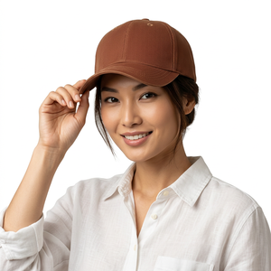 Casquette de baseball unisexe marron à 6 panneaux en sergé de coton, visière incurvée réglable, chapeau décontracté pour adultes, printemps-été - Product Image 2