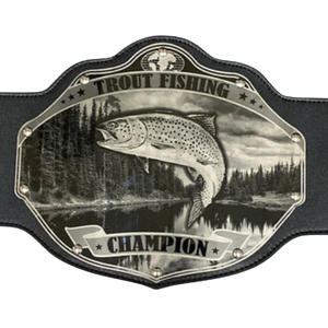 Cinturón de Campeón de Pesca de Truchas Personalizable, Cinturón Deportivo de Alta Calidad Negro y Plateado, Cinturón de Título Personalizado, Edición de Coleccionista - Product Image 2