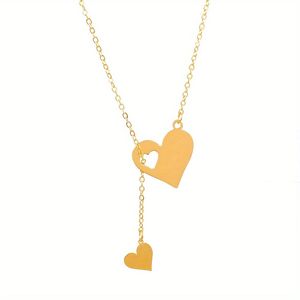 Collana da Donna con Ciondolo a Forma di Cuore, Design Originale e Creativo, Catena a Y con Cuore Traforato, Personalizzabile - Product Image 3