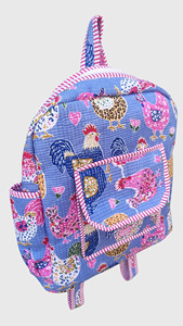 Sac à dos matelassé en coton Moz Cute, imprimé bleu poule et coq, sac à dos décontracté - Product Image 2