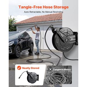 Heavy-Duty 50 ft X 3/8 Inch Auto-Rewinding Steel Washer <b>Hose</b> Reel 4000PSI Max Flexible <b>Wall</b>/Floor <b>Mounted</b> Model D0100X3WXSJ - Product Image 2