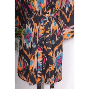 Vestido Midi Recto de Algodón Tejido con Estampado Floral Vintage, Ecológico, Lavable, Transpirable, para Mujer, Estilo Bohemio, Hip Hop, con Mangas Acampanadas - Product Image 6