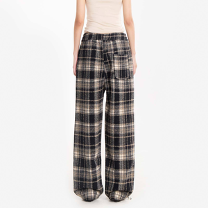 Wide Leg Plaid Pants <b>Men</b> <b>Elastic</b> <b>Waist</b> Drawstring Cotton Casual Autumn <b>Trousers</b> - Product Image 5