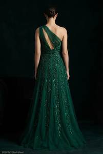 Robe de soirée élégante vert émeraude à une épaule avec motif de feuilles en sequins |   Fournisseur de robes de soirée de luxe B2B pour les détaillants - Product Image 4