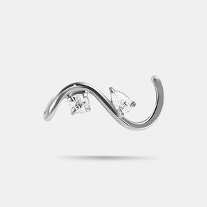 Boucles d'oreilles grimpantes en or 14K avec diamant de laboratoire, motif vague, pour femme, barre verticale, courbe en S, bijoux de piercing, boucles d'oreilles statement - Product Image 2