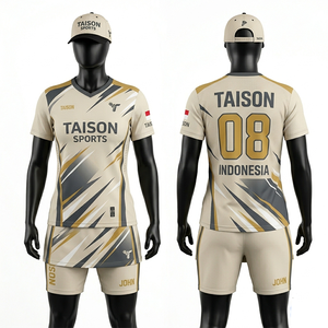 Women badminton uniform premium 150 GSM breathable polyester fabric beige gold grey angular panel design custom logo - Product Image 1