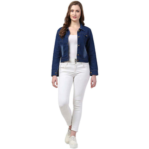 Blouson en jean d'hiver pour femme, personnalisé avec logo, haute qualité, respirant, tricoté, délavé, écologique, vente en gros - Product Image 2
