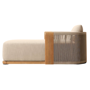 Chaise longue de luxe en teck tressé, style tropical moderne, pour extérieur, mobilier de patio minimaliste pour resort, avec coussin rembourré - Product Image 2