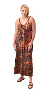 Robe maxi tie-dye peinte à la main style bohème en rayonne et élasthanne pour festivals - Product Image 3