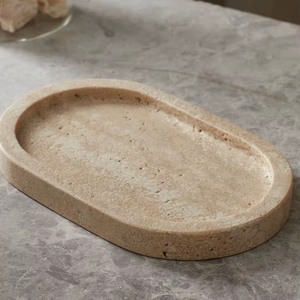Bandeja de servir de mármol travertino con asas, diseño fácil de transportar para servir té, café, bocadillos y decoración de cocina y hogar. - Product Image 1