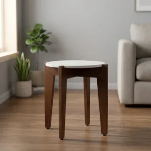 Table d'appoint moderne avec plateau en marbre et pieds en bois de manguier, design mid-century, meubles de salon faits à la main - Product Image 3