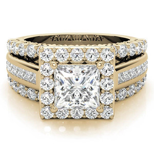 Anillo Clásico de Oro de 14K con Diamantes Cultivados en Laboratorio, Corte Princesa, Multibanda, para Compromiso/Boda/Aniversario, para Mujer - Product Image 3