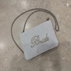 Elegante Bolso de Mano Blanco para Novia, Bordado con Cristales, con Correa de Cadena, de Lino Impermeable, para la Noche (Tamaño Personalizable) - Product Image 1