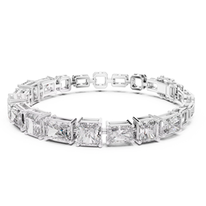 Pulsera Clásica de Diamantes Cultivados en Laboratorio, Corte Radiante y Princesa, para Caballero, con Doble Cierre, Oro Blanco Sólido de 18K, Bañado en Rodio, Ideal para Regalo o Fiesta - Product Image 1
