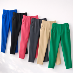 Pantalon crayon personnalisé pour femme, respirant en nylon/coton, taille haute, décontracté d'été, coupe ample, couleur unie - Product Image 1
