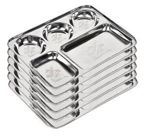 <b>Silver</b> Stainless Steel Divided Serving Tray Snack <b>Dip</b> Bowl Platter Wedding Floral Embossed Eco-Friendly Custom Design - Product Image 4