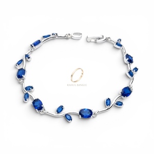 Pulsera de Lujo Azul Moderna con Circonitas y Flor de Tulipán, Bañada en Plata de 18K, Joyería de Latón con Piedras para Mujer, Regalo de Aniversario - Product Image 1