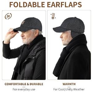 Winter Warm Baseball Cap with Earflaps <b>Men</b> Thickened Knit <b>Thermal</b> Dad <b>Hat</b> Windproof Outdoor Golf Cap with Ear Flap Leather Patch - Product Image 4