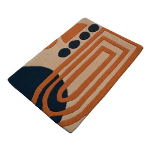 Tapis d'appoint en laine tufté à la main, motif géométrique abstrait moderne en forme d'arche, 9x12, terracotta, orange, rose poudré, gris anthracite - Product Image 1