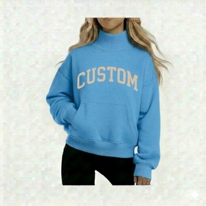 Sweat-shirt à col montant personnalisé avec logo brodé, en molleton écologique polyester/coton, avec patchs, pour femme, automne-hiver - Product Image 2