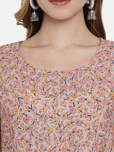 Ensemble Kurti en coton pour femme, imprimé à la main, manches trois quarts, coupe ample, longueur cheville, robe ethnique vintage, tenue décontractée - Product Image 3
