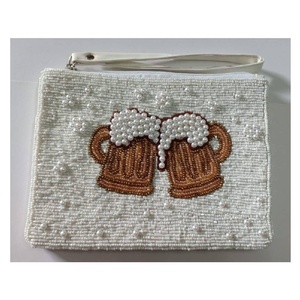 For Beaded Mini <b>Coin</b> <b>Purse</b> Word Cheers Embroidered Gold Script Zipper Closure Card Holder for Girls Women Birthday Party Gift - Product Image 4