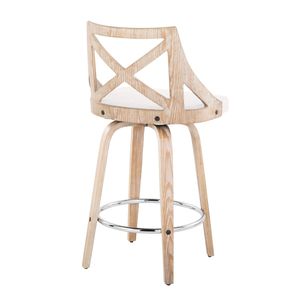 Sgabello da Bar Charlotte 26 Pollici, Altezza Fissa, Stile Rustico, Girevole, in Legno Bianco Decapato, Tessuto Crema, Base in Metallo Cromato - Product Image 4