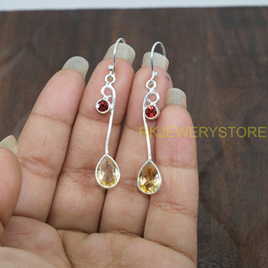 Natural <b>Citrine</b> and Garnet <b>Earrings</b> 925 Sterling Silver Yellow and Red Stone <b>Earrings</b> Dangle <b>Earrings</b> Christmas Gift for Women - Product Image 4