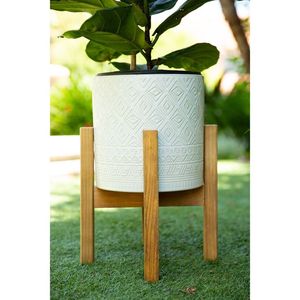 Maceta Minimalista de Metal con Soporte de Madera para Uso en Interiores - Product Image 2