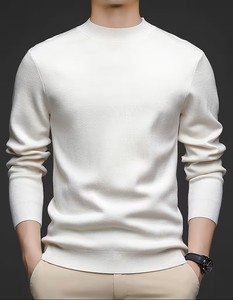 Nouveau pull en maille pour homme automne/hiver, col rond, doublé, brodé, à simple boutonnage, manches longues, couleur unie, col côtelé - Product Image 3