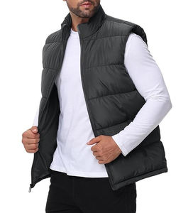 Chaleco Acolchado sin Mangas con Diseño de un Solo Botón, Chaqueta con Capucha Impermeable, Ropa Exterior Informal con Logotipo Personalizado, a la Moda para Hombre - Product Image 3