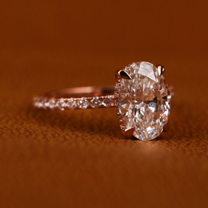 Anillo de Diamantes Clásico de Forma Ovalada, Creado en Laboratorio, Oro Rosa Sólido de 14K, Engaste Pavé, Joyería de Compromiso para Mujer - Product Image 3