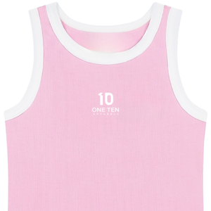 Camiseta sin mangas acanalada rosa bebé personalizada para mujer con ribete en contraste blanco, chaleco casual de verano de algodón premium sin mangas, venta al por mayor OEM ODM - Product Image 3
