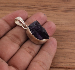 Vintage Bezel Setting Natural <b>Raw</b> <b>Amethyst</b> Pendant 925 Sterling Silver Rough Purple Necklace Uncut Gemstone Healing Jewelry - Product Image 4