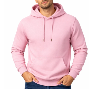 Men's <b>Pink</b> Hooded <b>Sweatshirt</b> Regular Fit Cotton Fleece Casual Pullover With Front Pocket Autumn Wear - Product Image 5