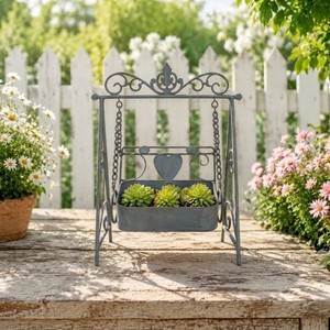 Fontaine de jardin suspendue moderne en fer forgé avec motif cœur, support de sol multifonctionnel pour pot de fleurs extérieur - Product Image 3
