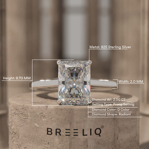 Bague de fiançailles solitaire en or 14 carats avec diamant taille radiant de 2 carats, bague classique à 4 griffes en or blanc, bijoux OEM - Product Image 2