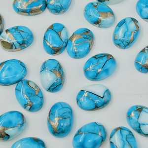 Dahlias bleu glace, cuivre, turquoise, cabochons ovales, pierres précieuses en vrac pour la création de bijoux - Product Image 1